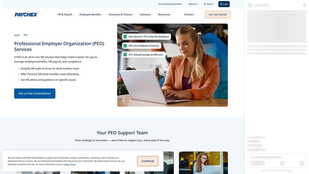 Screenshot of Oasis (a Paychex Company) website