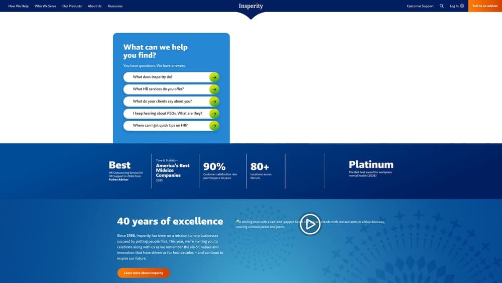 Screenshot of Insperity website