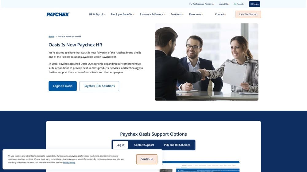 Screenshot of Oasis (a Paychex Company) website