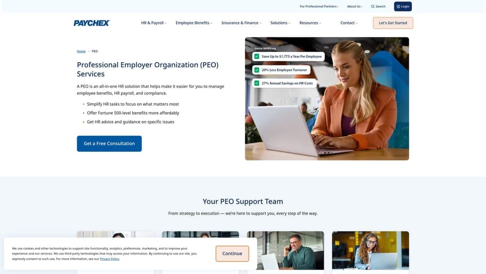 Screenshot of Oasis (a Paychex Company) website