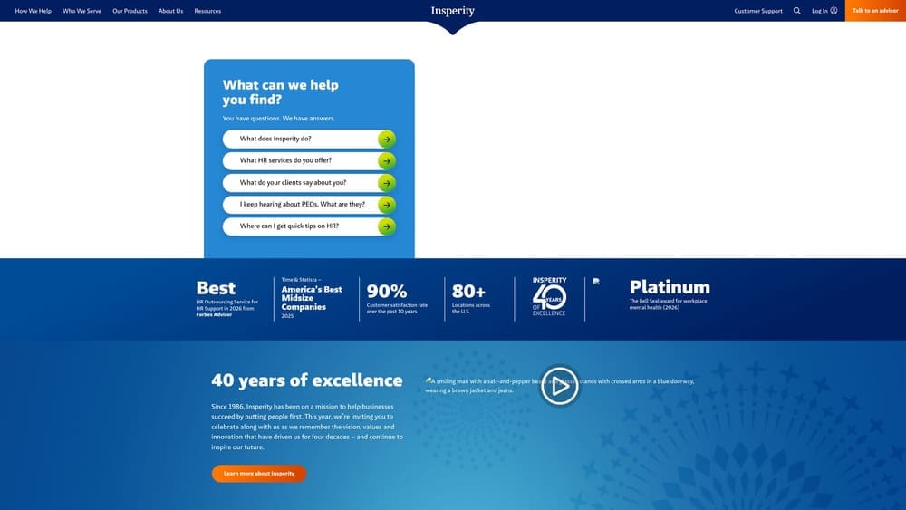 Screenshot of Insperity website