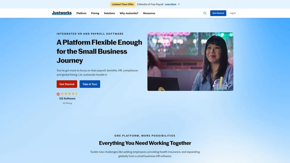 Screenshot of Justworks website