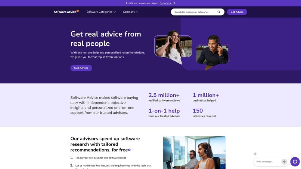 Screenshot of Software Advice website