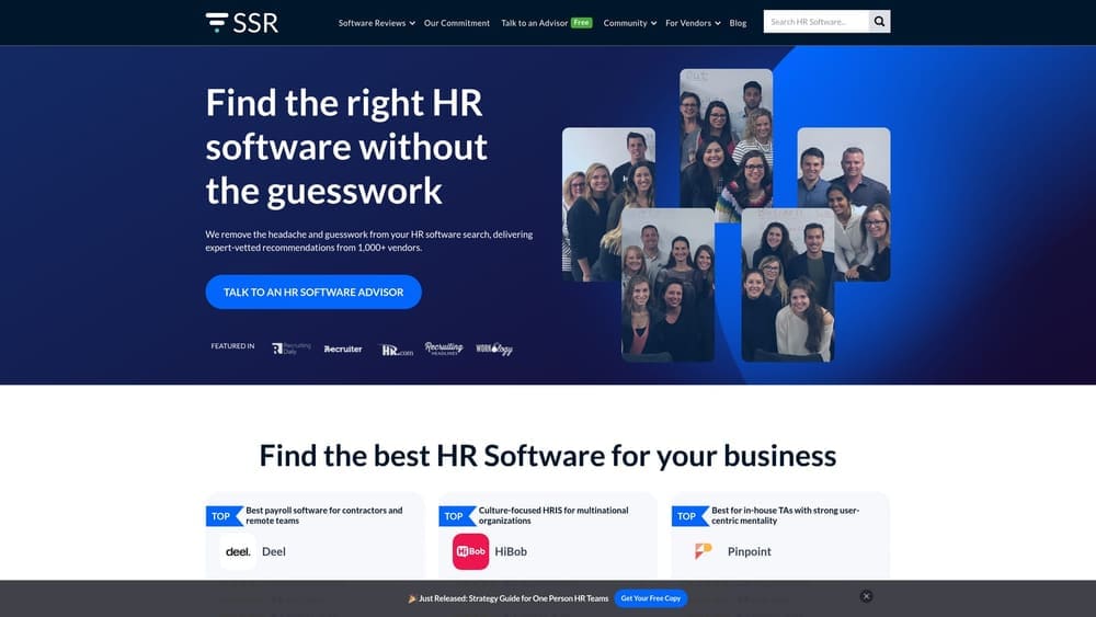 Screenshot of SelectSoftware Reviews (SSR) website