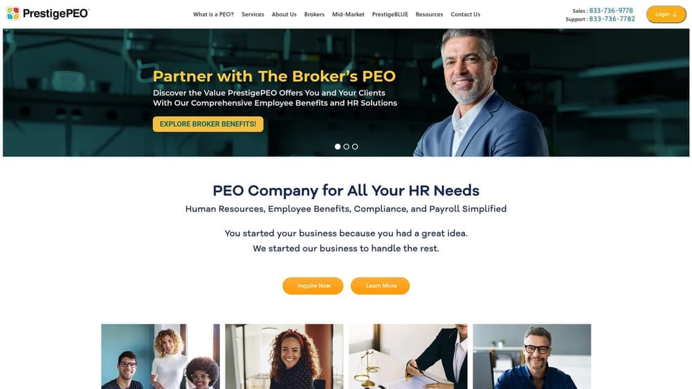 Screenshot of Prestige Employee Administrators website