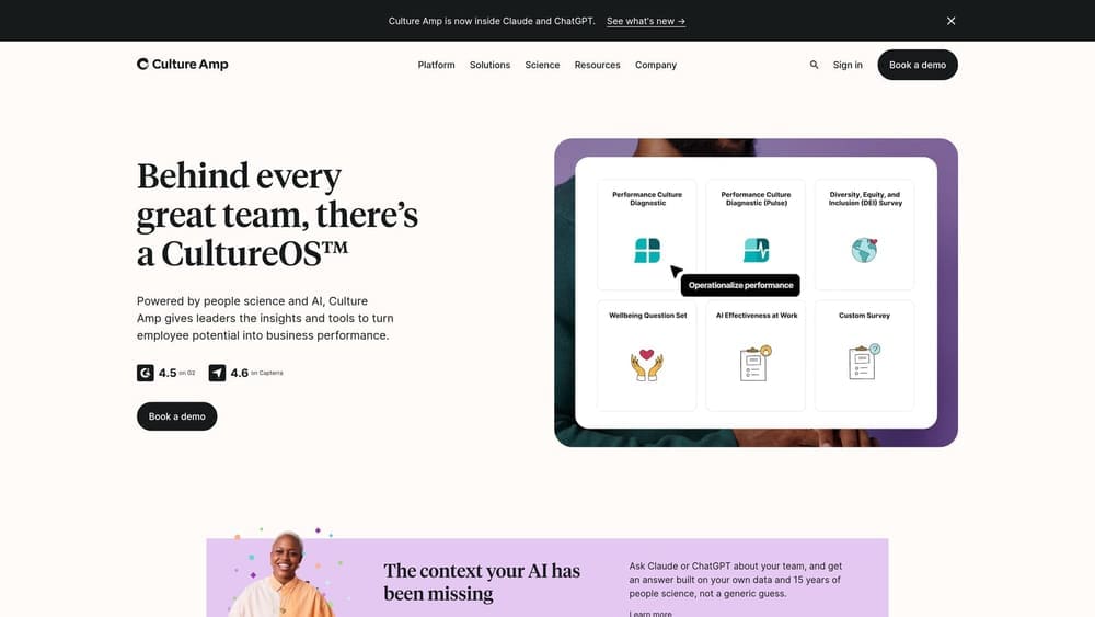 Screenshot of Culture Amp website