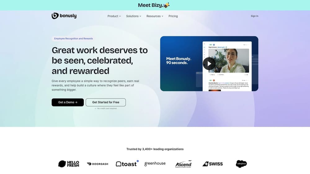 Screenshot of Bonusly website