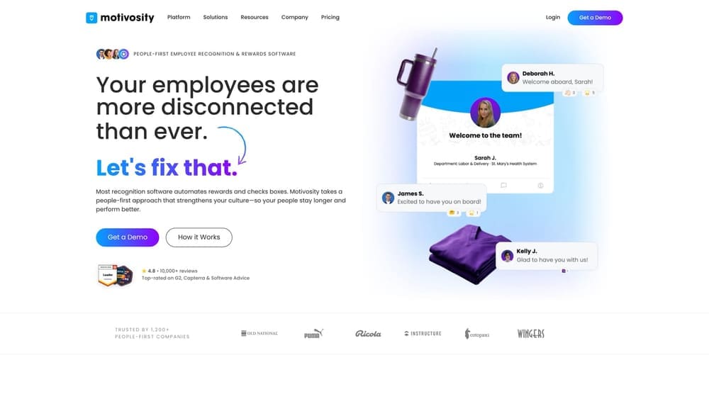Screenshot of Motivosity website