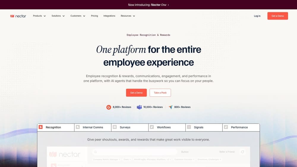 Screenshot of Nectar website