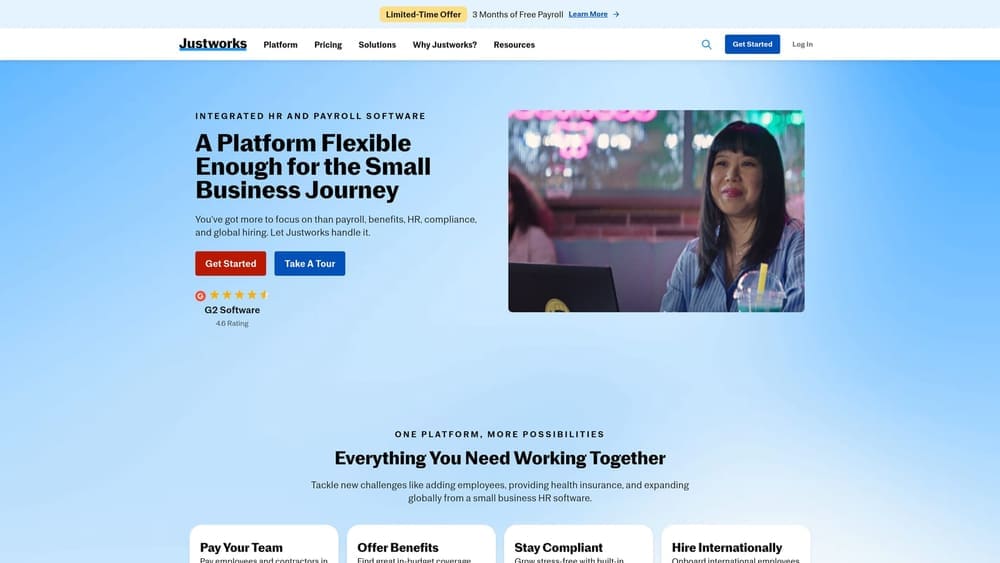 Screenshot of Justworks website