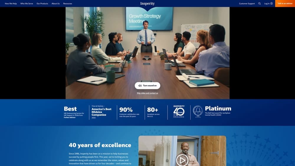 Screenshot of Insperity website