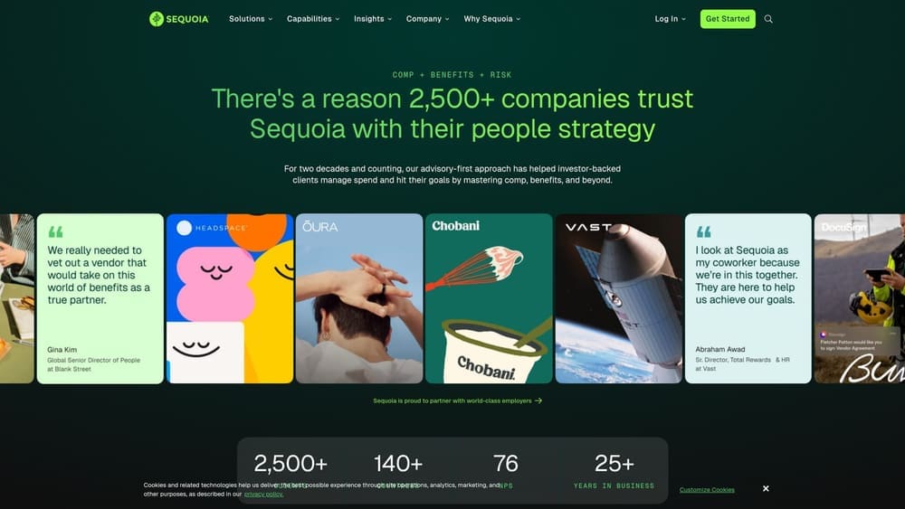 Screenshot of Sequoia website