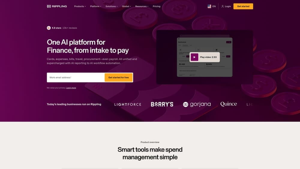 Screenshot of Rippling Spend Management website
