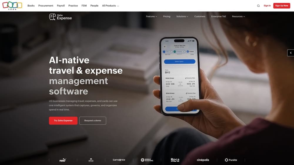 Screenshot of Zoho Expense website