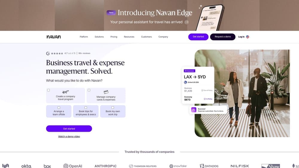 Screenshot of Navan website