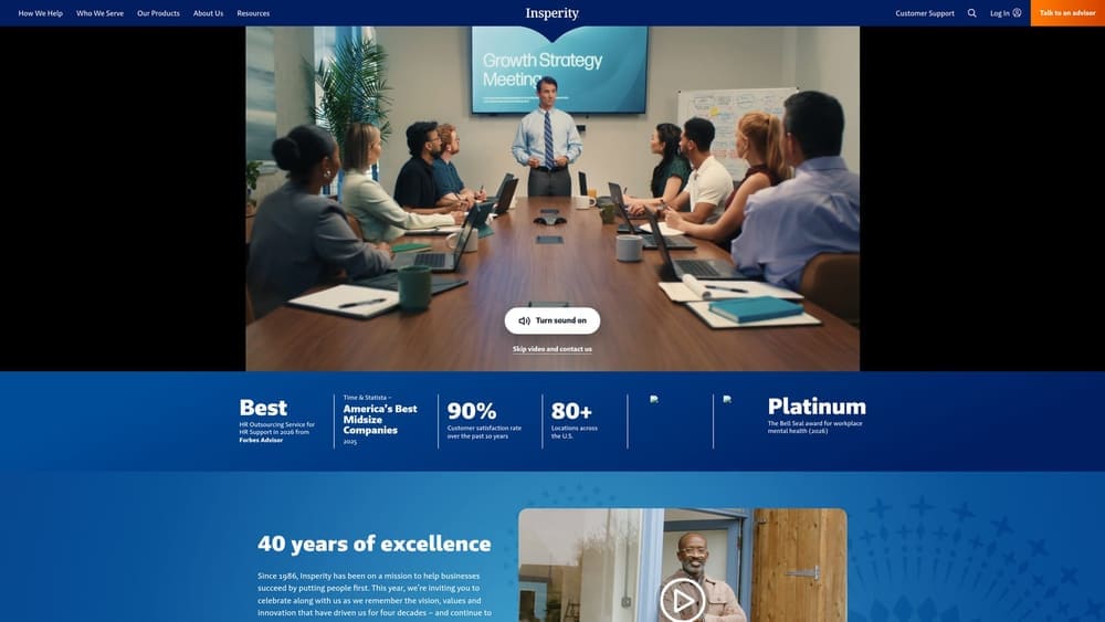 Screenshot of Insperity website