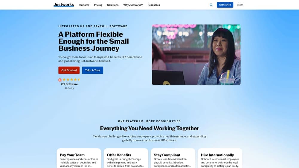 Screenshot of Justworks website