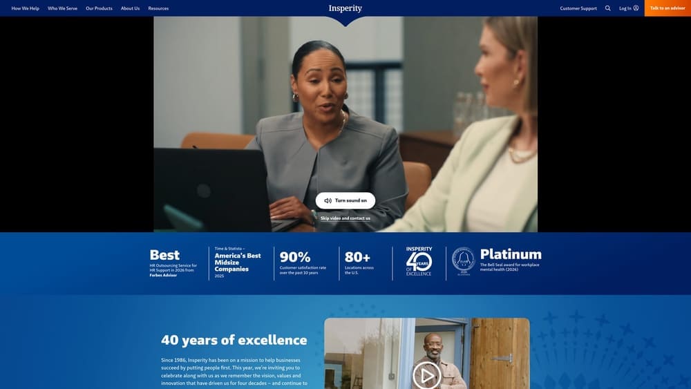 Screenshot of Insperity website