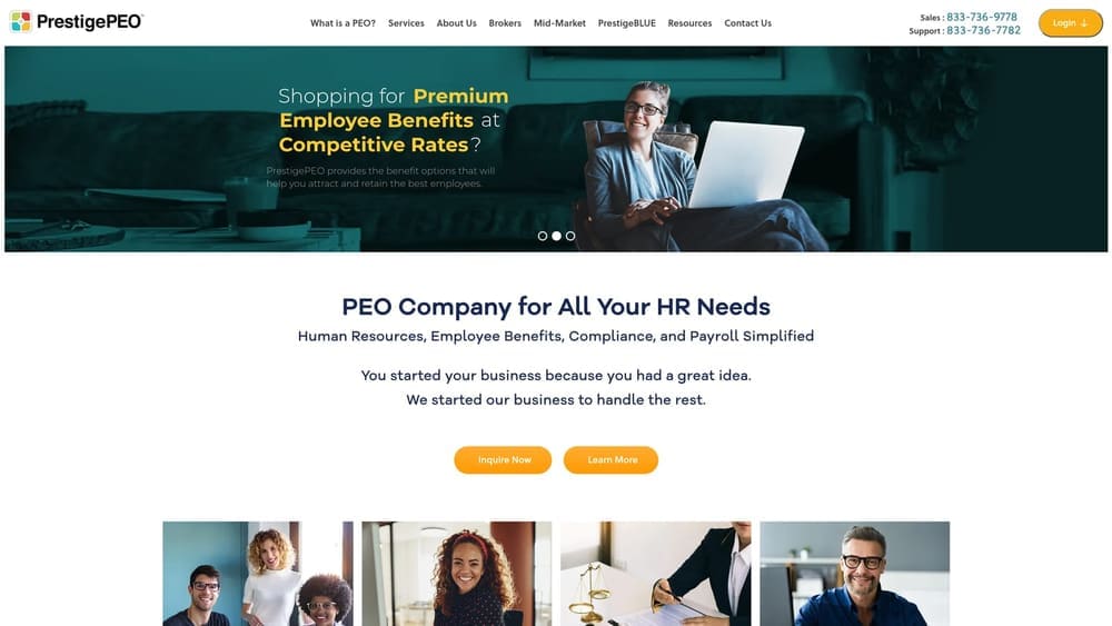 Screenshot of Prestige Employee Administrators website