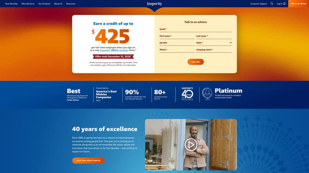 Screenshot of Insperity website
