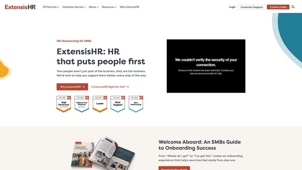 Screenshot of Extensis HR website