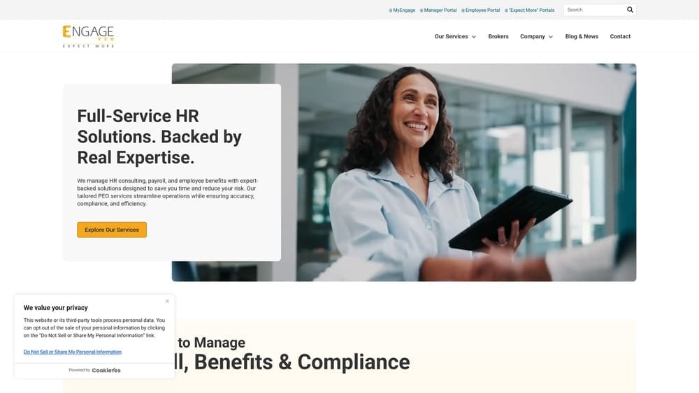 Screenshot of Engage PEO website