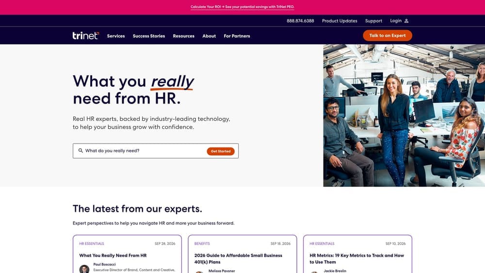 Screenshot of TriNet website