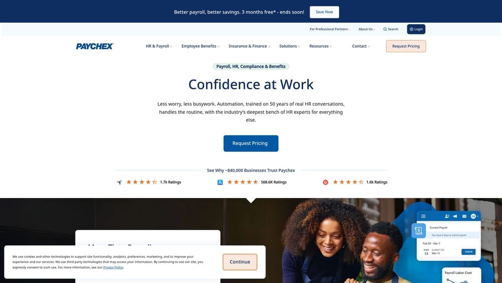 Screenshot of Paychex PEO website