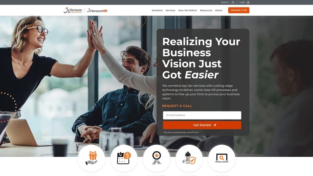 Screenshot of Vensure Employer Services website