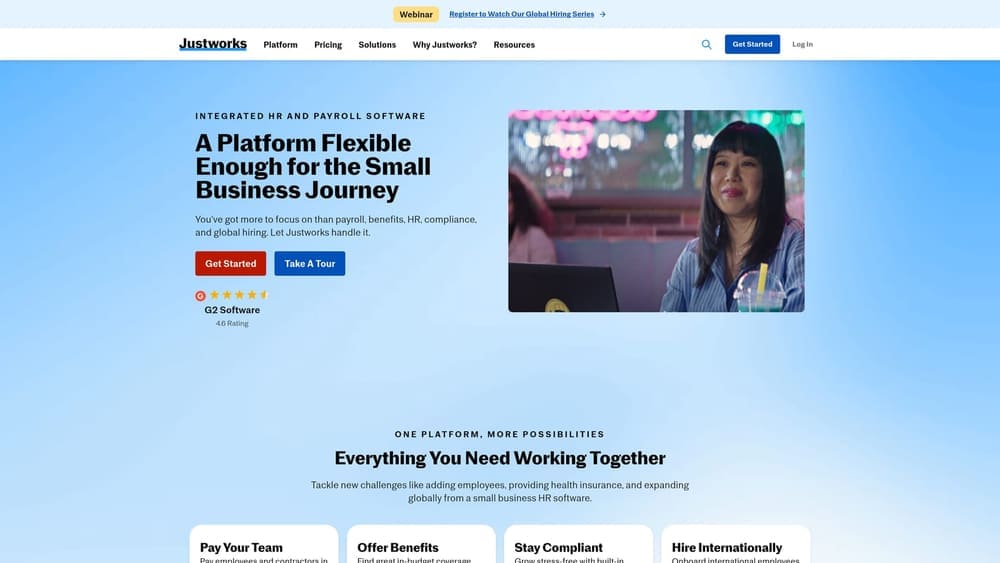 Screenshot of Justworks website