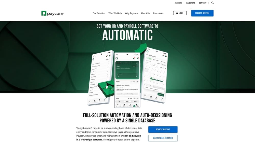 Screenshot of Paycom website