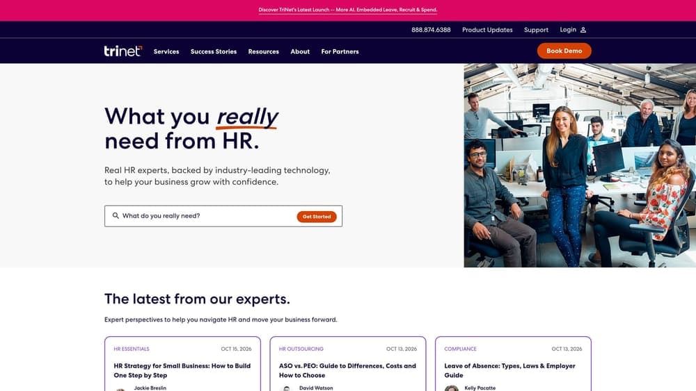 Screenshot of TriNet website