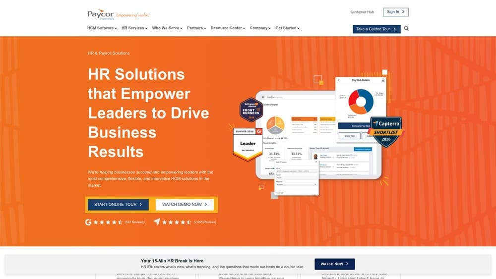 Screenshot of Paycor website