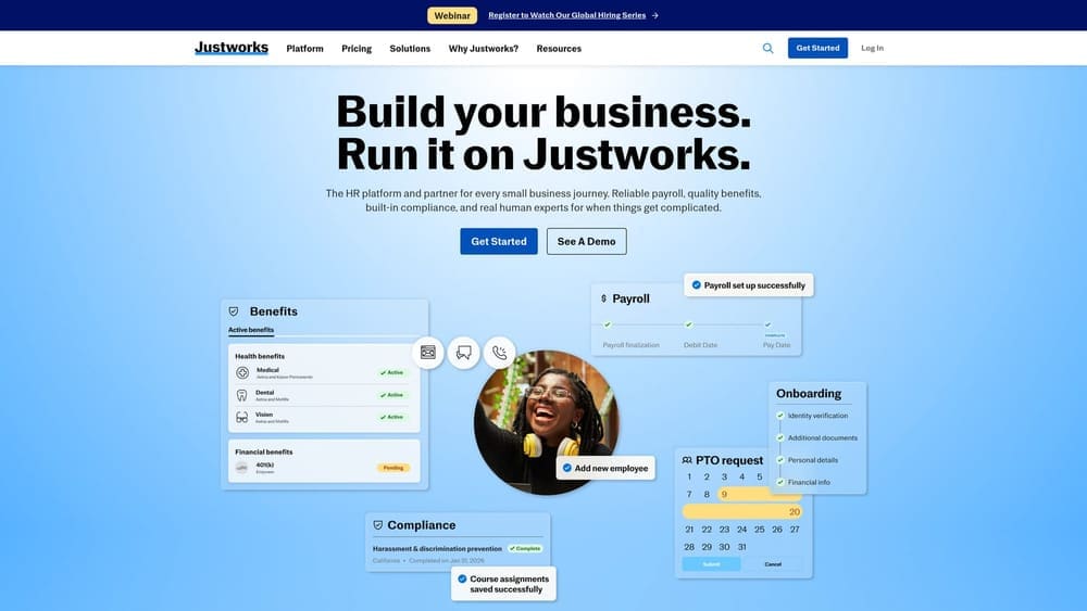 Screenshot of Justworks website